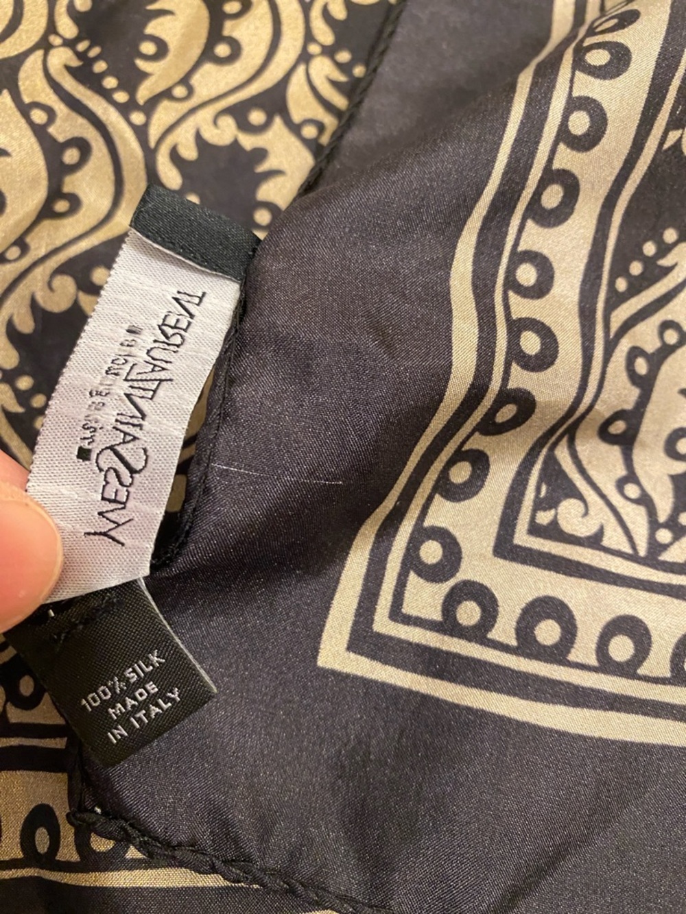 Yves Saint Laurent Black and Gold Paisley Silk Scarf - Picture 4 of 6
